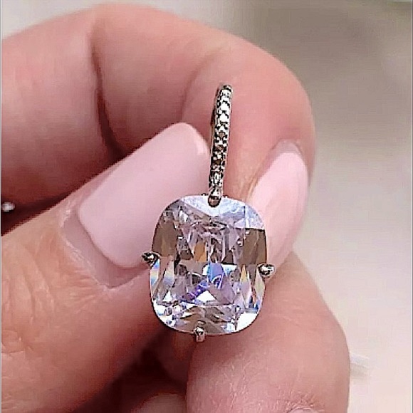 Princess Cut Silver Gold Filled Diamond Zircon Dangle Earrings - Picture 3 of 9